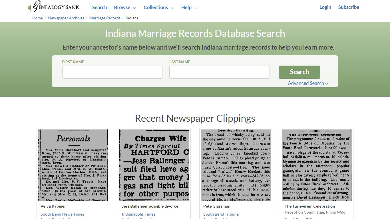 Public Marriage Records in Indiana | GenealogyBank